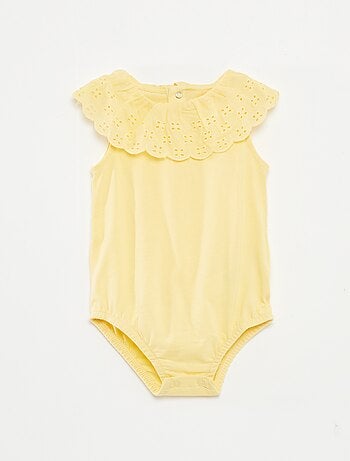 Body sans manches à col large en broderies anglaises