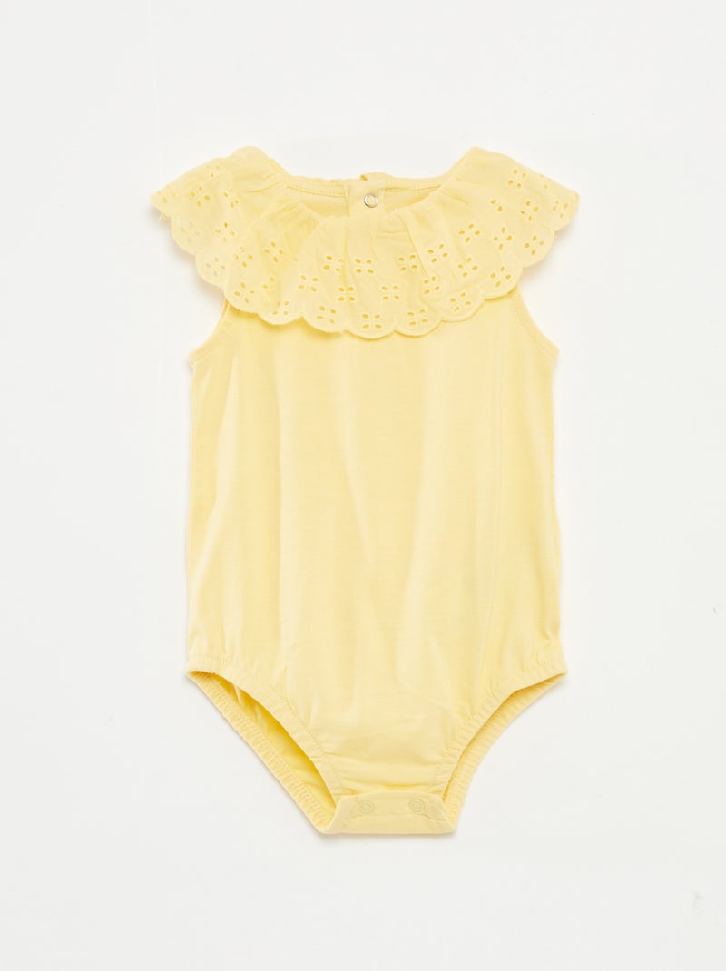 Body sans manches à col large en broderies anglaises JAUNE - Kiabi