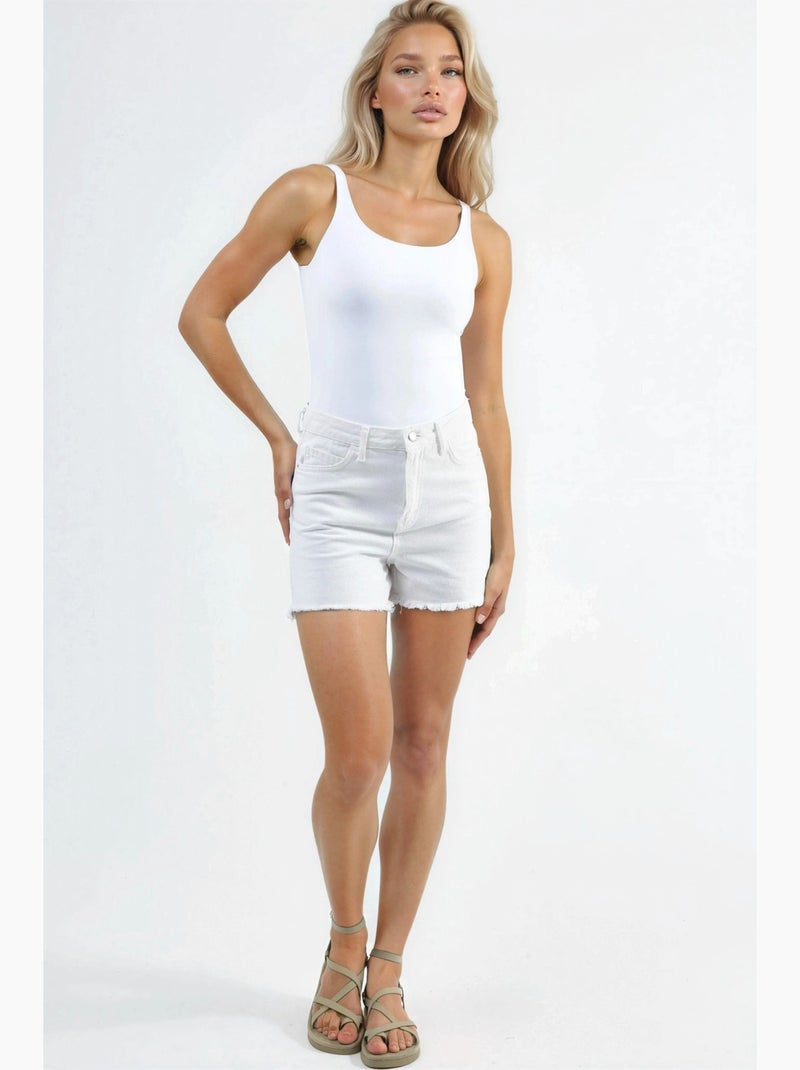 Body sans manches coupe ajustée, col en u et fermeture à pression busem Blanc - Kiabi