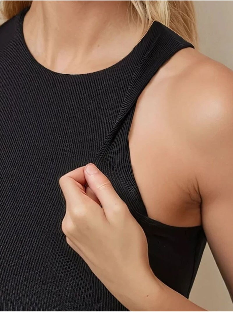 Body slim texturé à col licou hiccup Noir - Kiabi