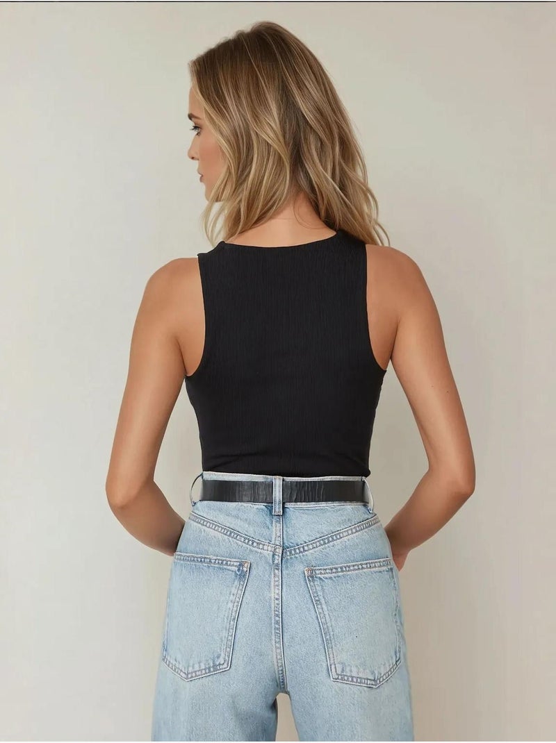 Body slim texturé à col licou hiccup Noir - Kiabi