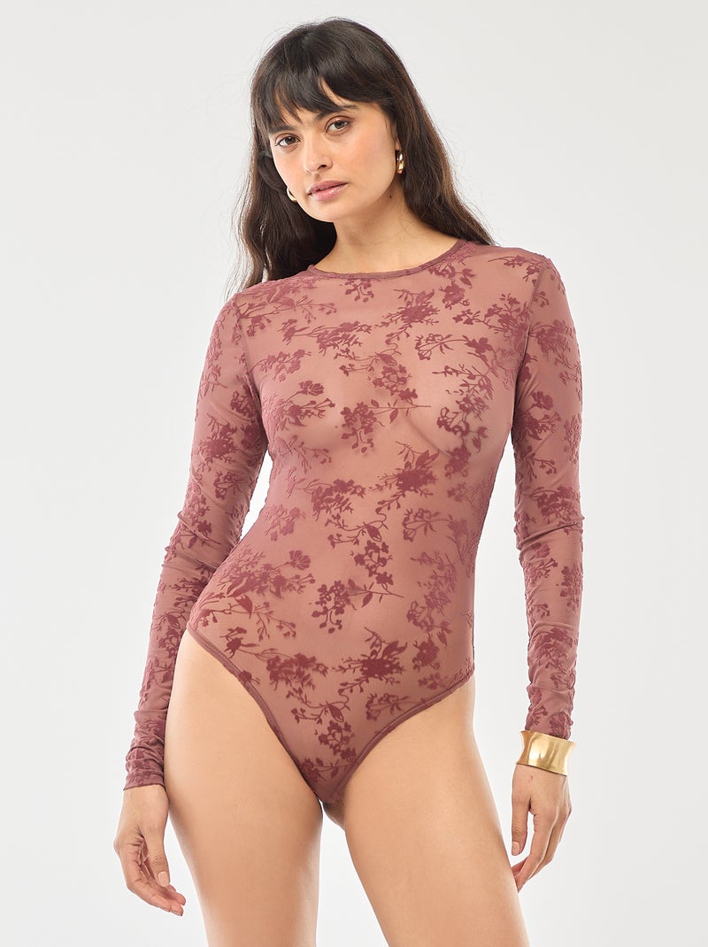 Body transparent avec fleurs en velours Rose - Kiabi