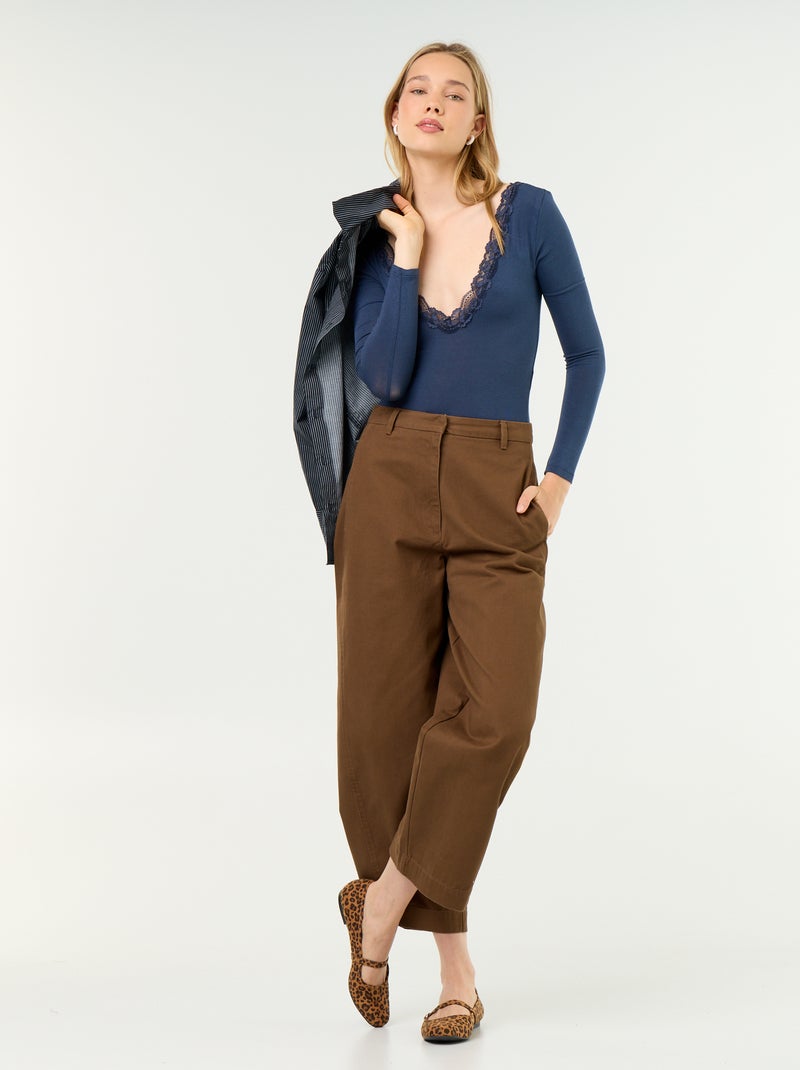 Body uni avec dentelle Bleu - Kiabi