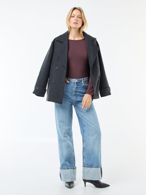 Body uni stretch avec large col rond - Kiabi