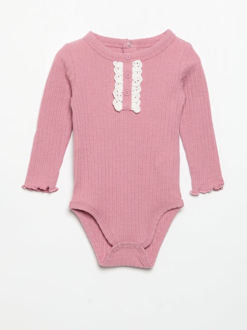 Body van geribde stof met broderie anglaise - Kiabi