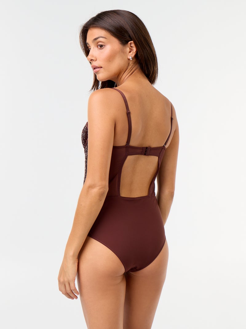 Body van microvezel en pailletten Donkerbruin - Kiabi