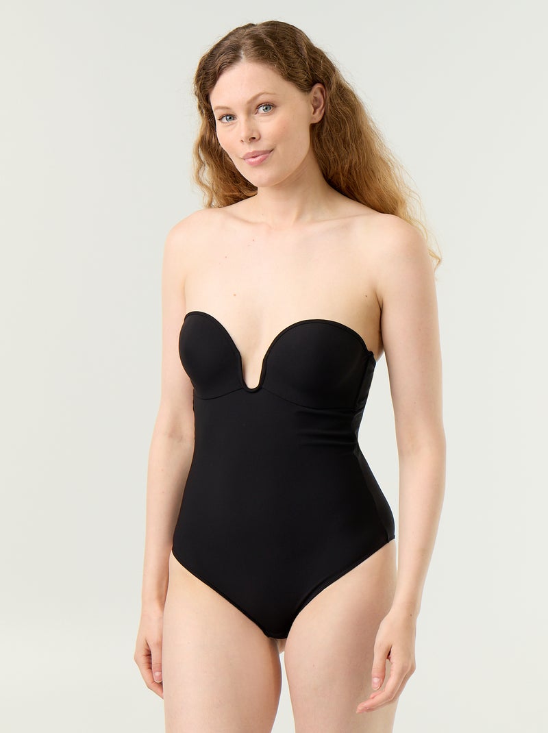Body van microvezel met geïntegreerde cups Zwart - Kiabi