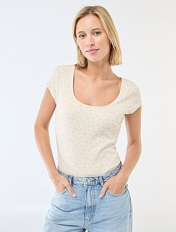 Body van ribstof met korte mouw