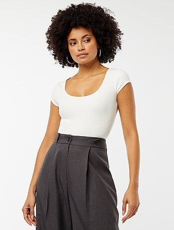 Body van ribstof met korte mouw