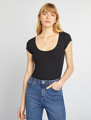 Body van ribstof met korte mouw