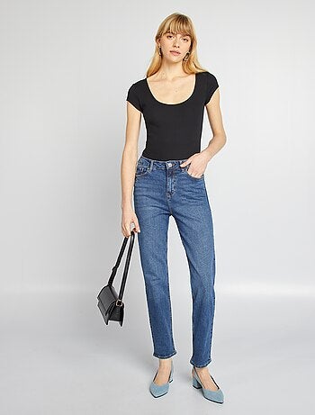 Body van ribstof met korte mouw