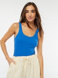 Body van ribtricot met schouderbandjes Blauw - Kiabi