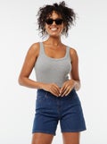 Body van ribtricot met schouderbandjes Grijs - Kiabi