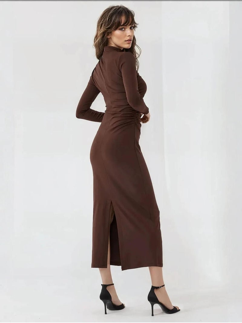 Bodycon gedrapeerde midi-jurk Bruin - Kiabi