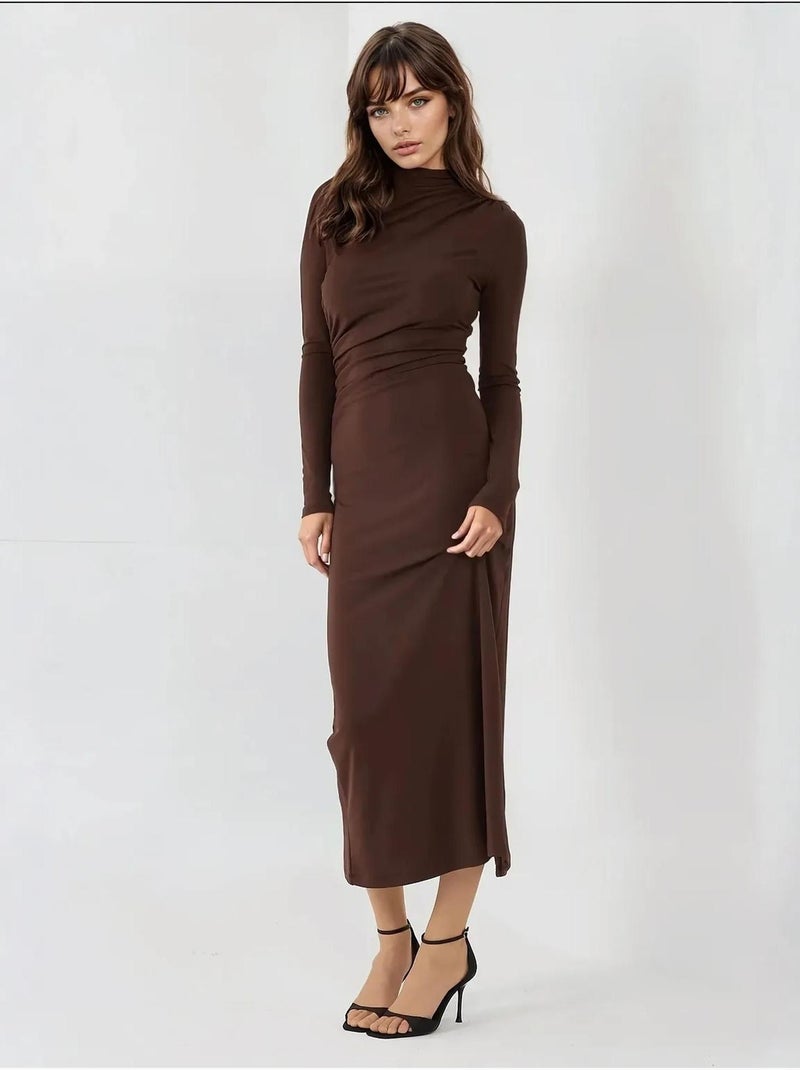 Bodycon gedrapeerde midi-jurk Bruin - Kiabi