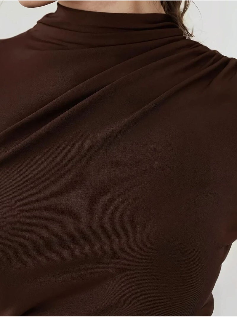 Bodycon gedrapeerde midi-jurk Bruin - Kiabi