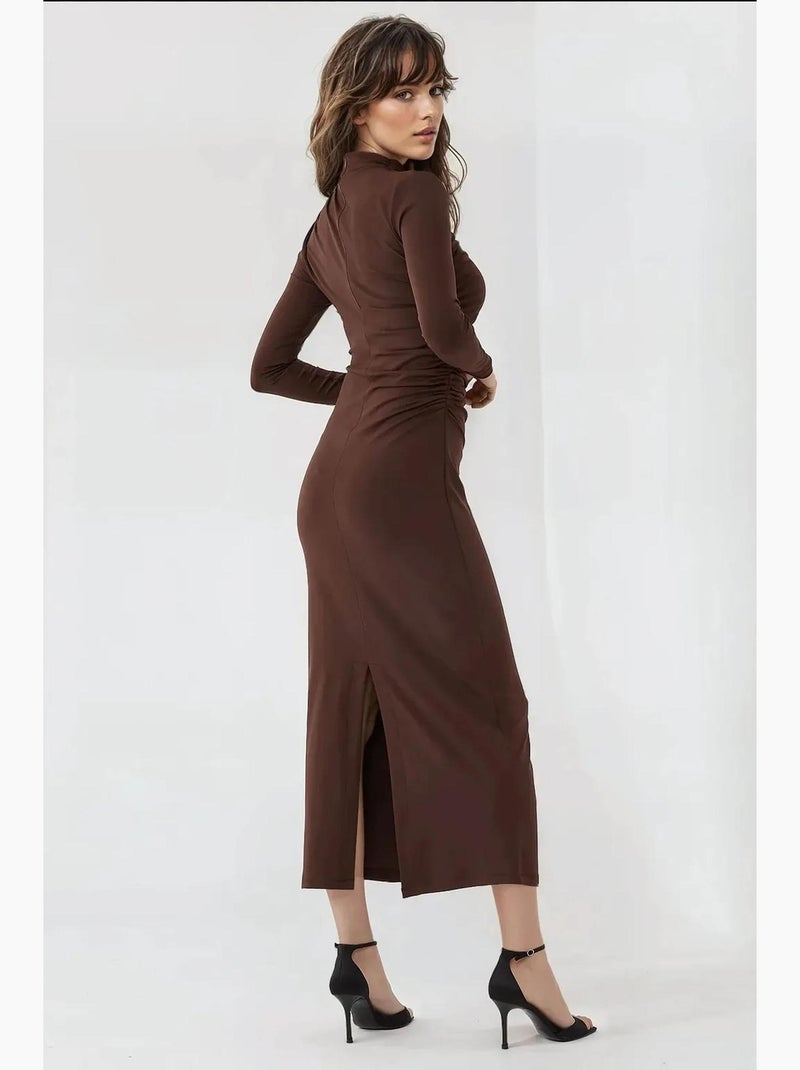 Bodycon gedrapeerde midi-jurk hiccup Bruin - Kiabi