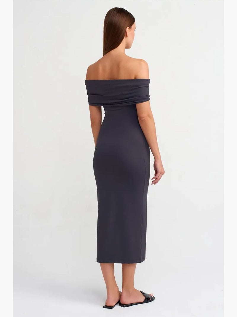 Bodycon midi-jurk met blote schouders dilvin Donkergrijs - Kiabi