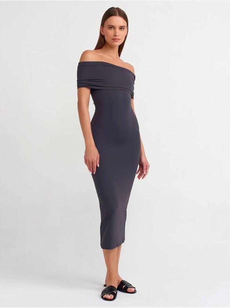 Bodycon midi-jurk met blote schouders dilvin Donkergrijs - Kiabi