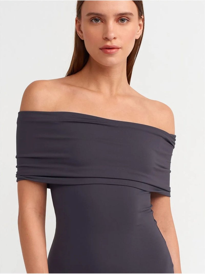 Bodycon midi-jurk met blote schouders dilvin Donkergrijs - Kiabi