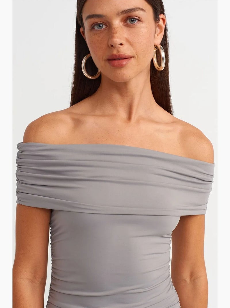 Bodycon midi-jurk met blote schouders dilvin Grijs - Kiabi