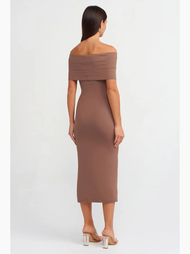 Bodycon midi-jurk met blote schouders dilvin Taupe - Kiabi