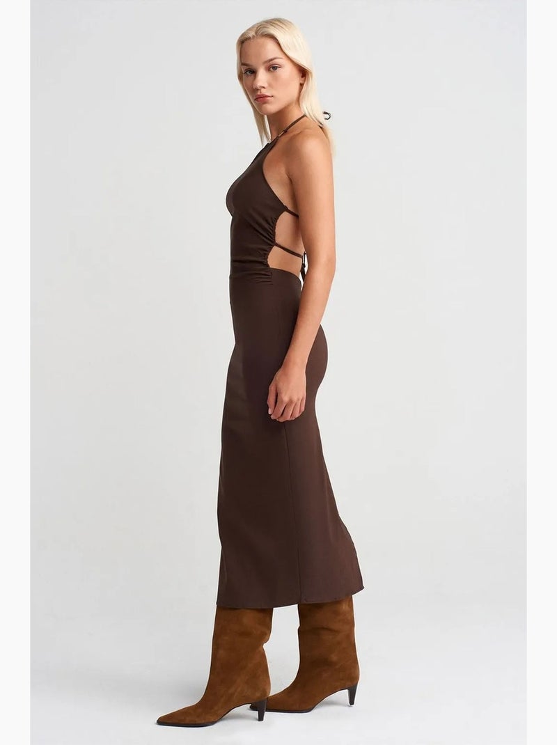 Bodycon midi-jurk met halternek dilvin Chocoladebruin - Kiabi