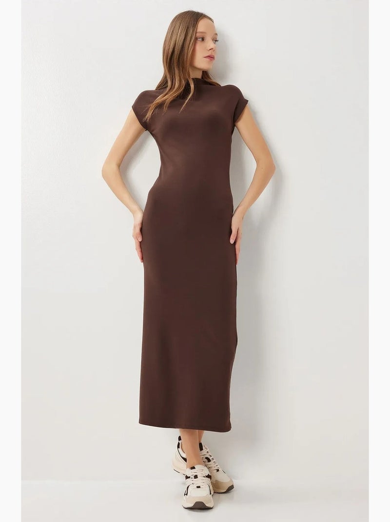 Bodycon midi-jurk met halve col istanbul Chocoladebruin - Kiabi