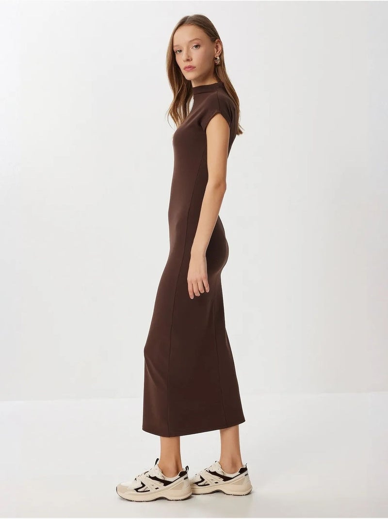 Bodycon midi-jurk met halve col istanbul Chocoladebruin - Kiabi