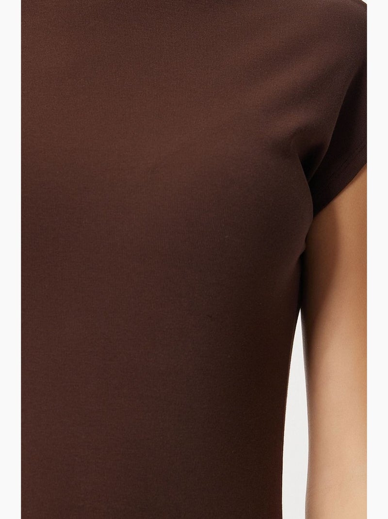 Bodycon midi-jurk met halve col istanbul Chocoladebruin - Kiabi