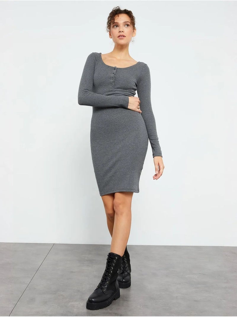 Bodycon midi-jurk met ronde hals tommy Grijs - Kiabi