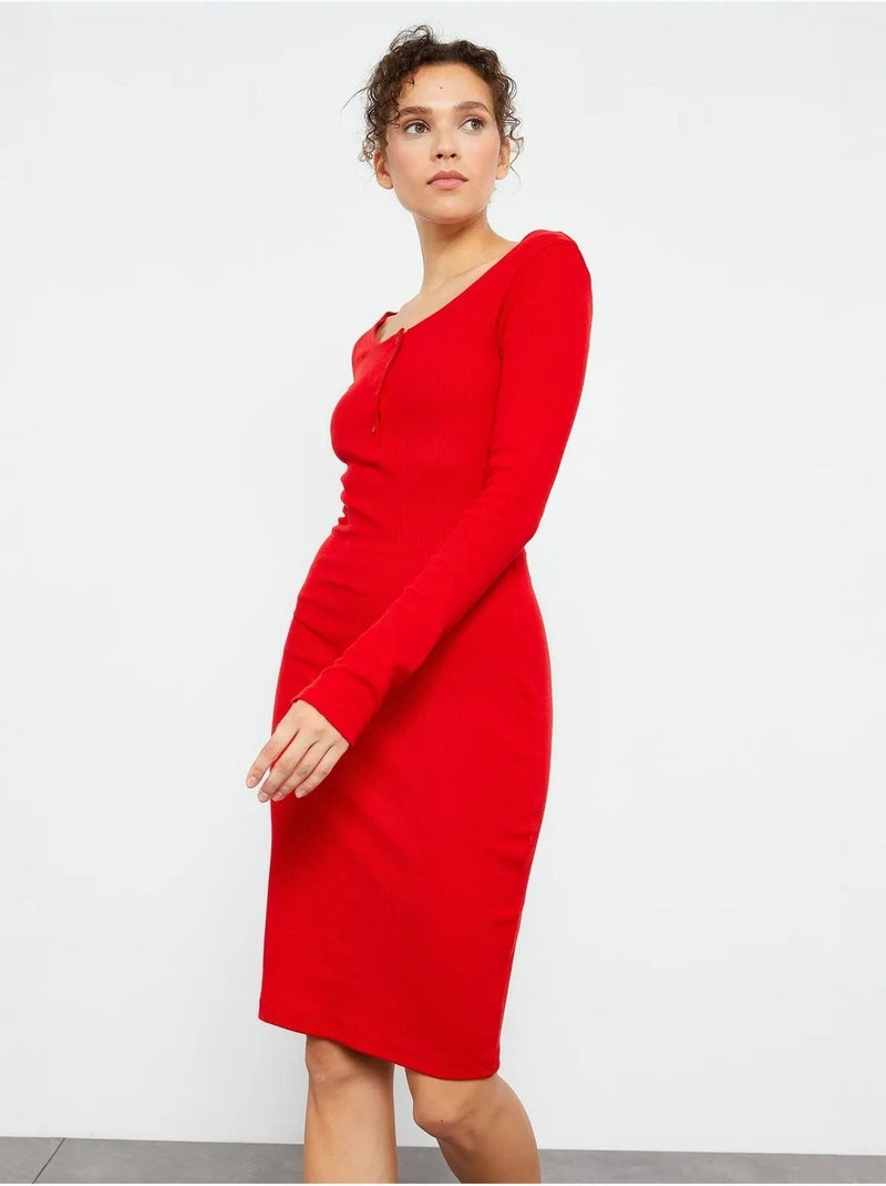 Bodycon midi-jurk met ronde hals tommy Rood - Kiabi