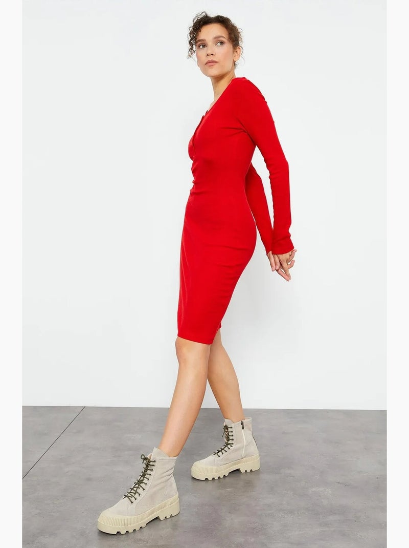 Bodycon midi-jurk met ronde hals tommy Rood - Kiabi