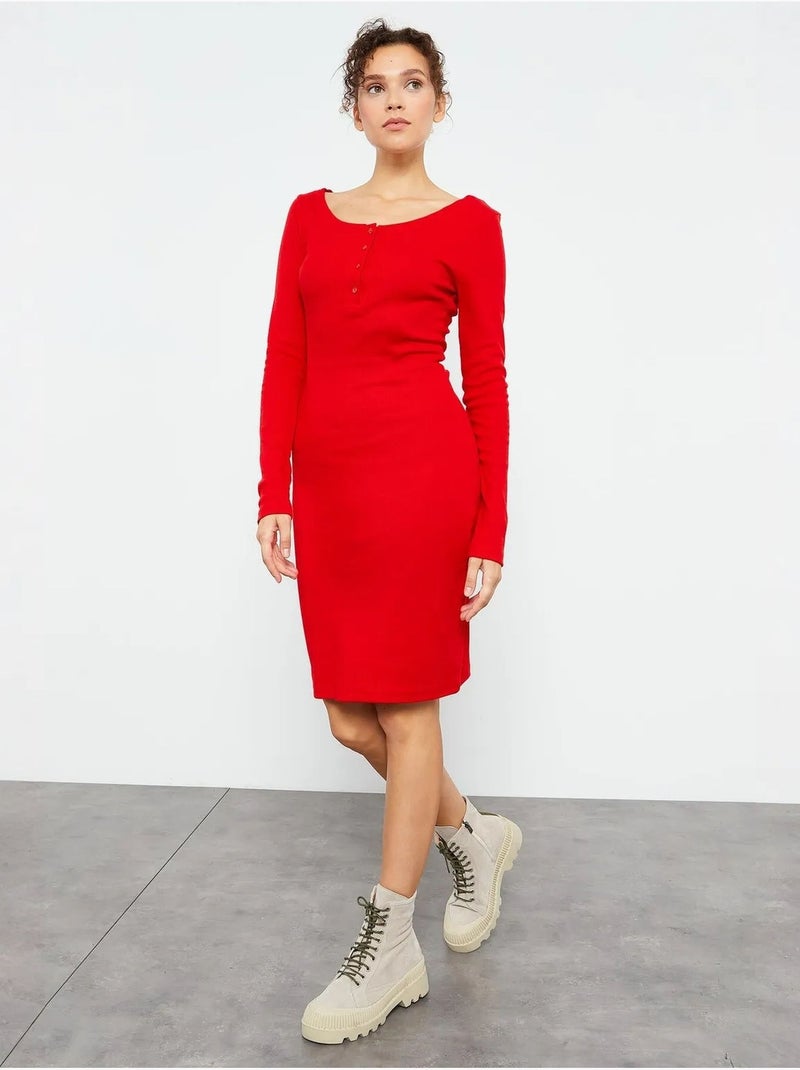 Bodycon midi-jurk met ronde hals tommy Rood - Kiabi