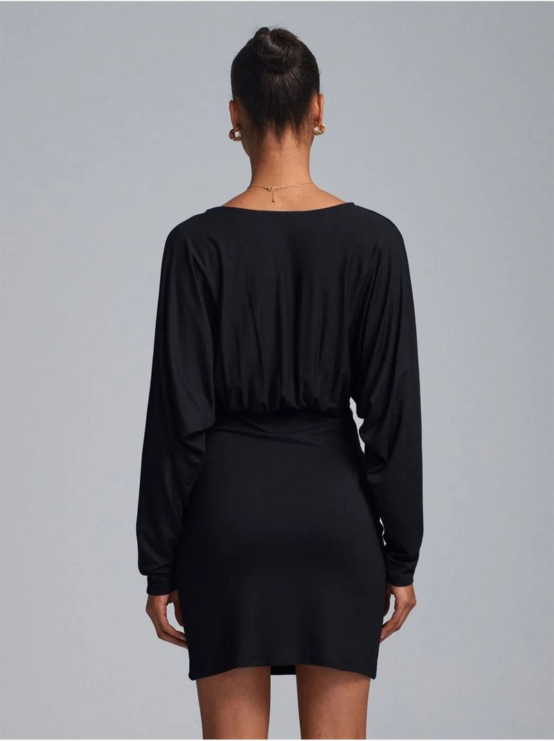 Bodycon mini-jurk met drapeerdetail dilvin Zwart - Kiabi