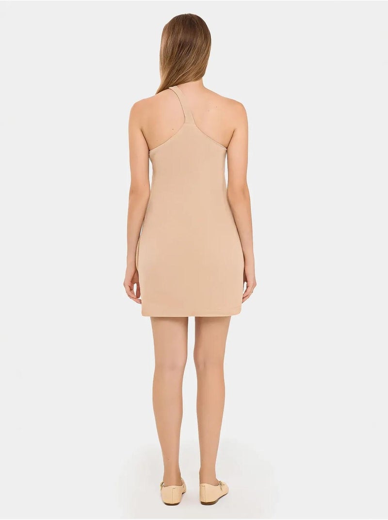 Bodycon mini-jurk met één schouder hiccup Natuurlijk beige - Kiabi
