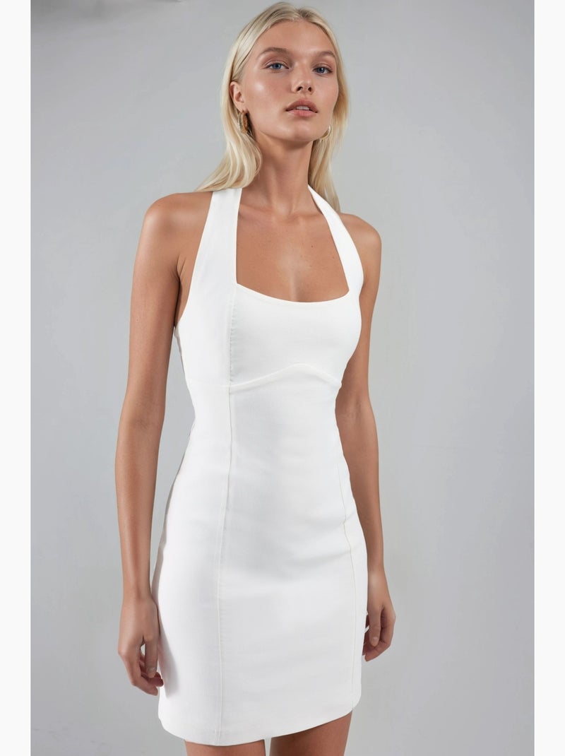 Bodycon mini-jurk met halterkraag hiccup Wit - Kiabi