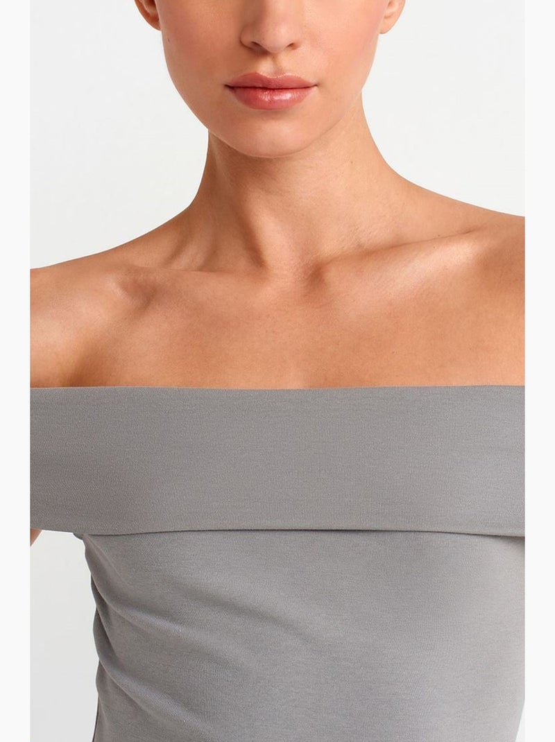 Bodycon mini-jurk met off-shoulder hals dilvin Grijs - Kiabi