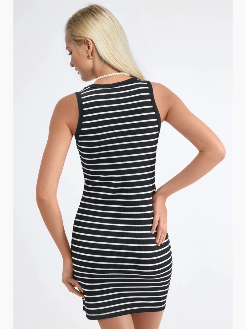 Bodycon mini-jurk met ronde hals hiccup Zwart Wit - Kiabi