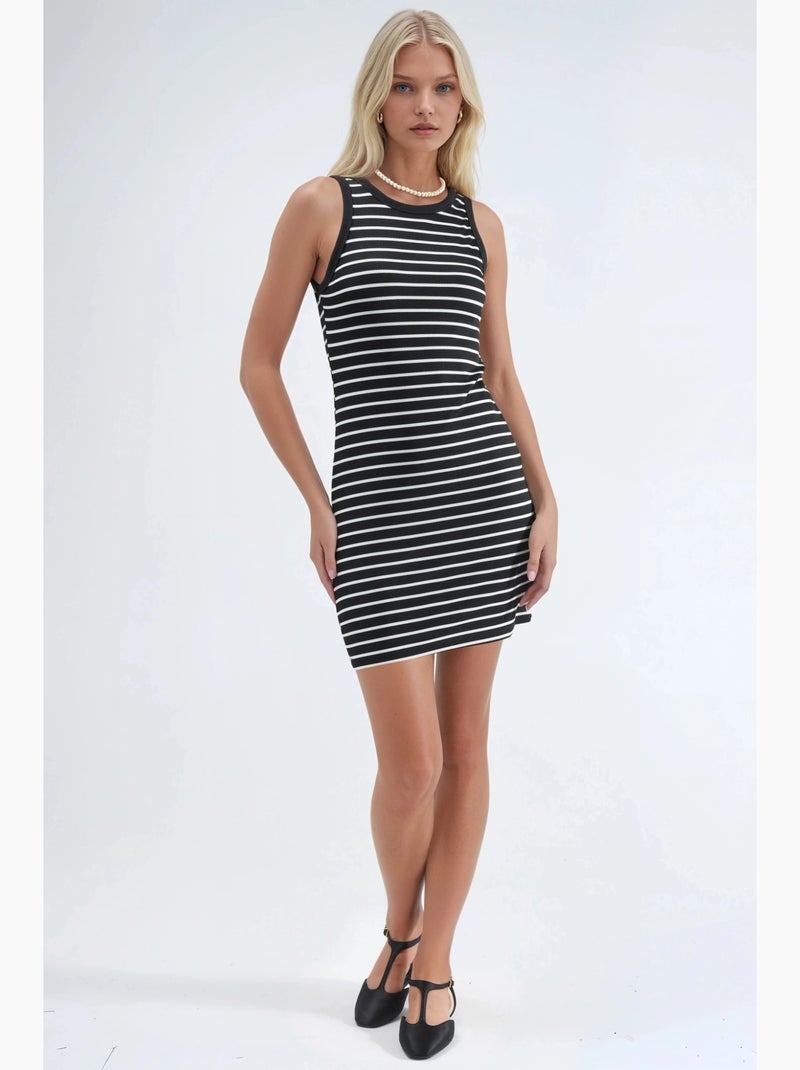 Bodycon mini-jurk met ronde hals hiccup Zwart Wit - Kiabi
