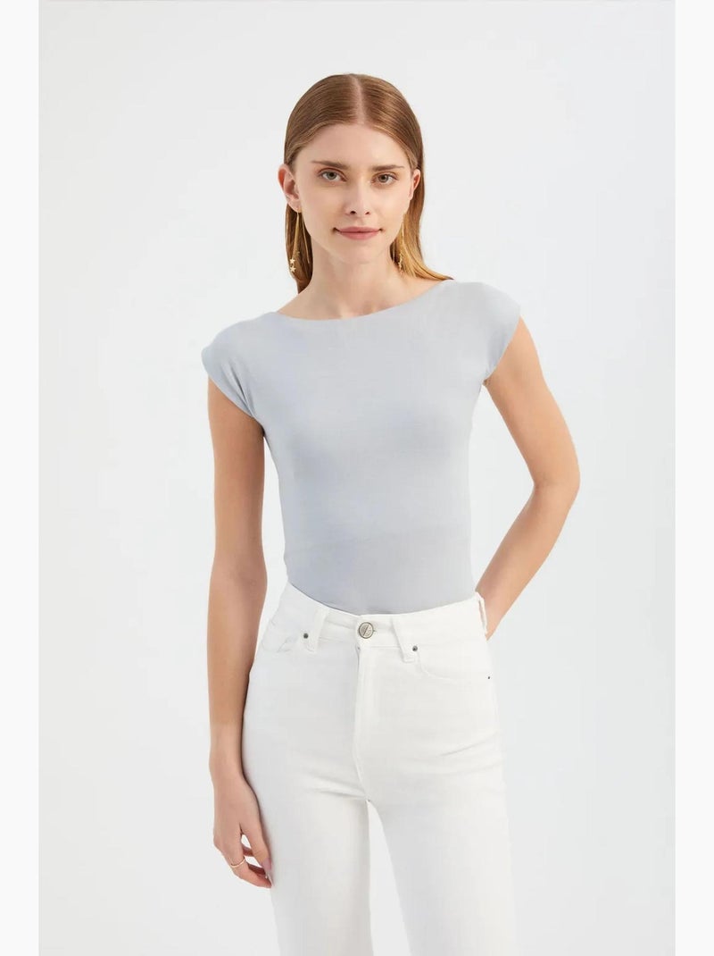 Bodycon-top met ronde hals en uitsparing in de rug hiccup Grijs - Kiabi