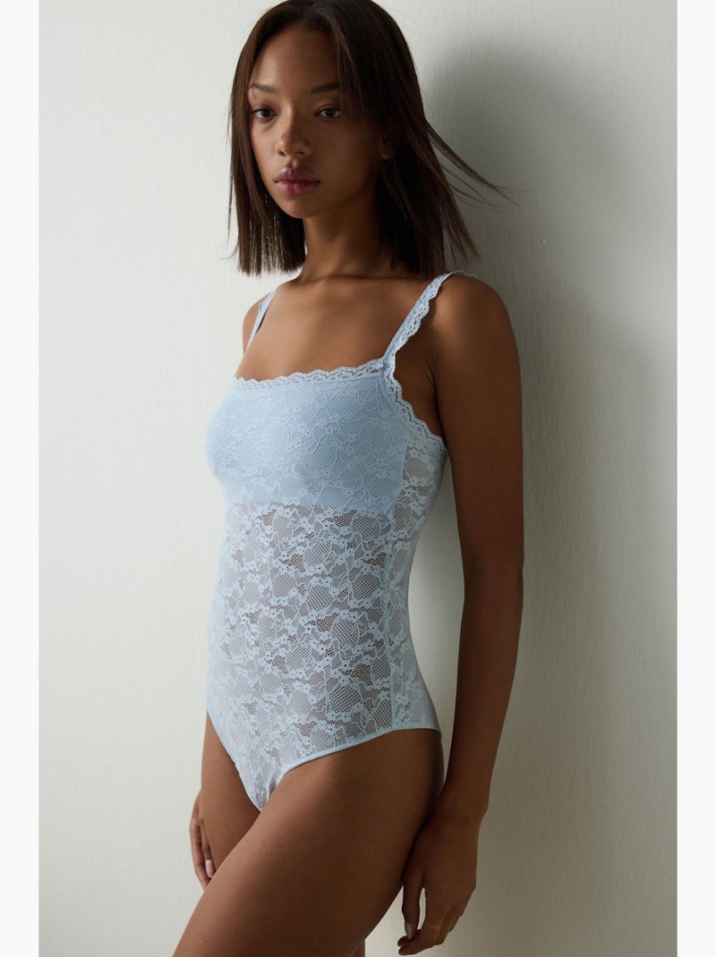 Bodysuit met vierkante hals, zonder beugel, met uitneembare cups penti Hemelsblauw - Kiabi