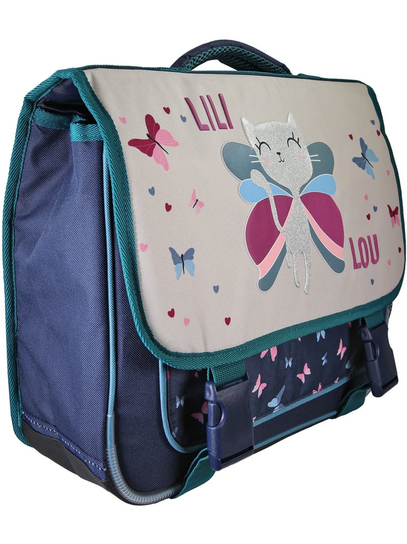 Boekentas – Lililou Kat Vlinders 38 CM Marineblauw - Kiabi