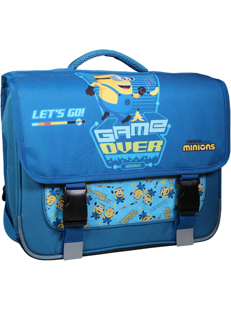 Boekentas messenger Minions Game Over 38 cm met klep met 2 vakken Blauw - Kiabi