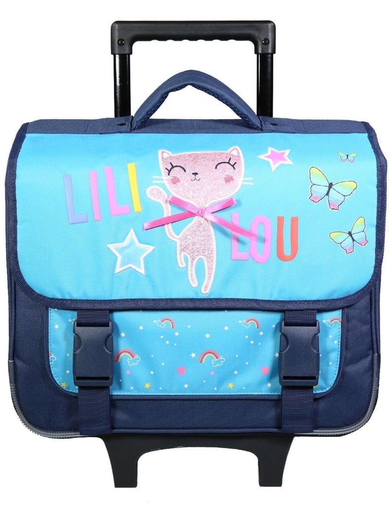 Boekentas op wieltjes – Lililou Kat 38 cm Blauw - Kiabi