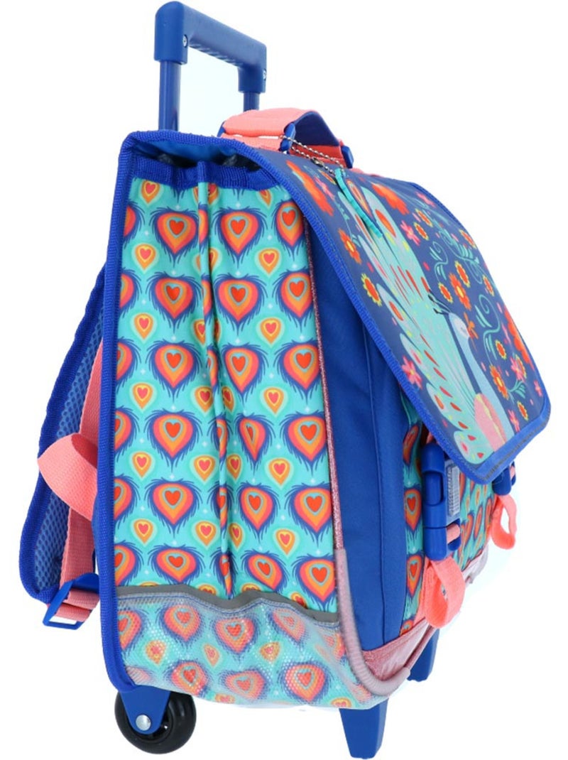 Boekentas op wieltjes School pauwenmotief met 2 vakken 41 cm Blauw - Kiabi