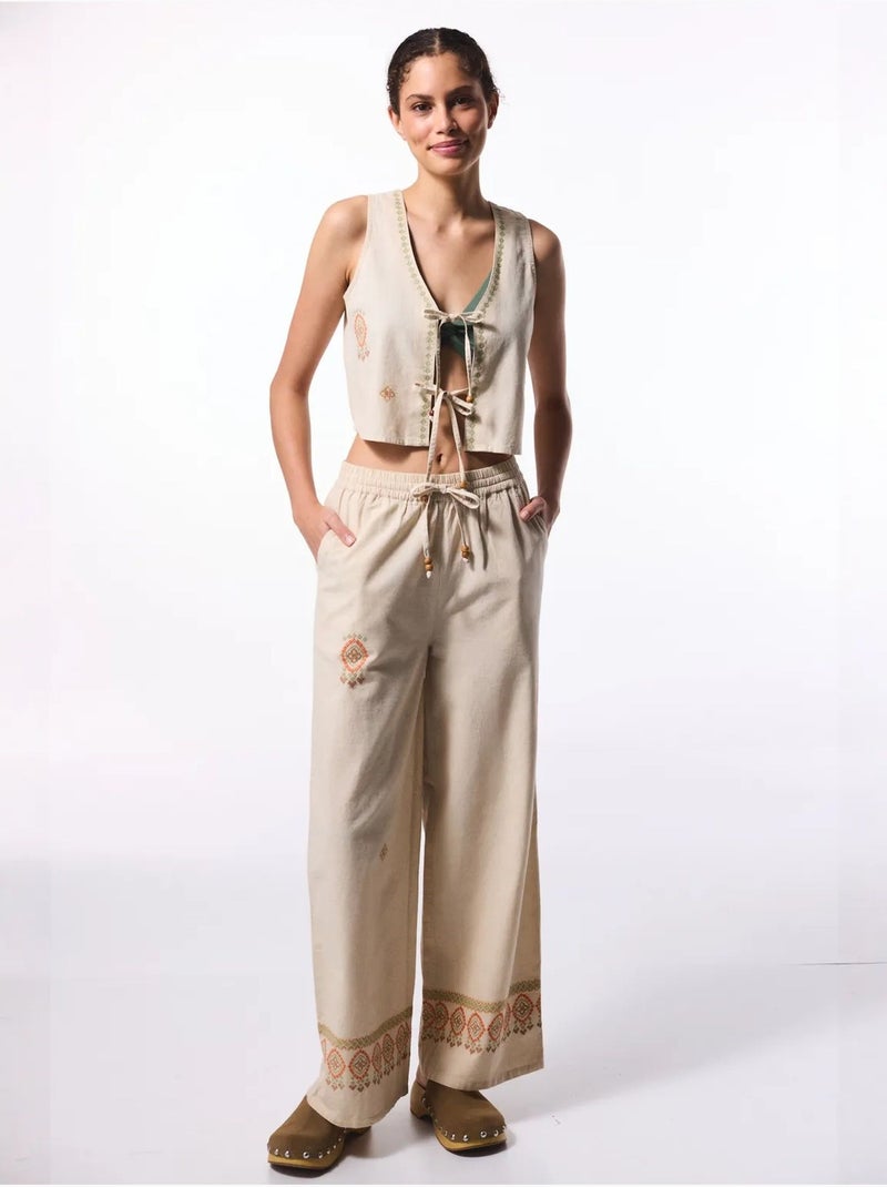 Boho linnen top penti Natuurlijk beige - Kiabi