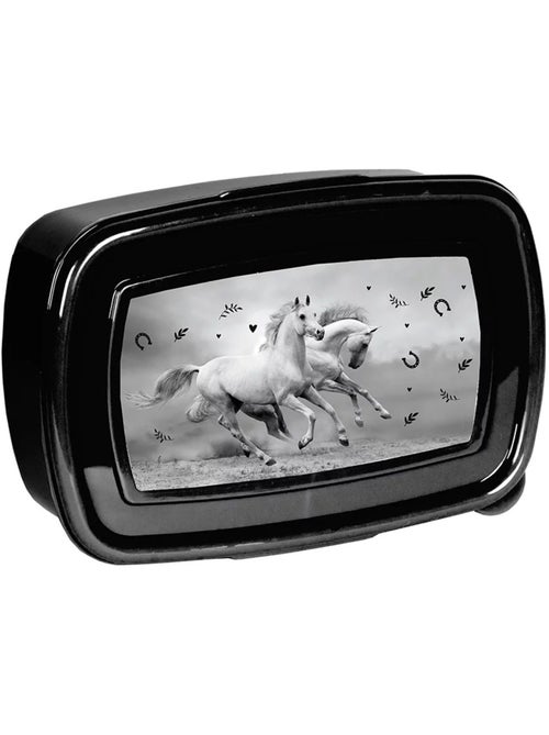 Boîte à goûter avec couvercle articulé 18 cm chevaux noir et blanc CMP - Kiabi Boîte à goûter avec couvercle articulé 18 cm chevaux noir et blanc CMP - Kiabi