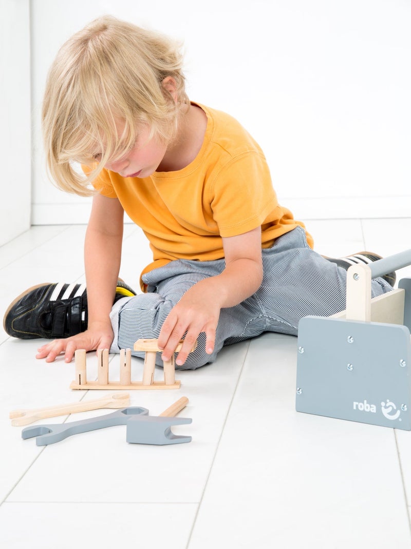 Boite à outils 22 pièces en bois pour enfant ROBA Gris Beige Blanc - Kiabi