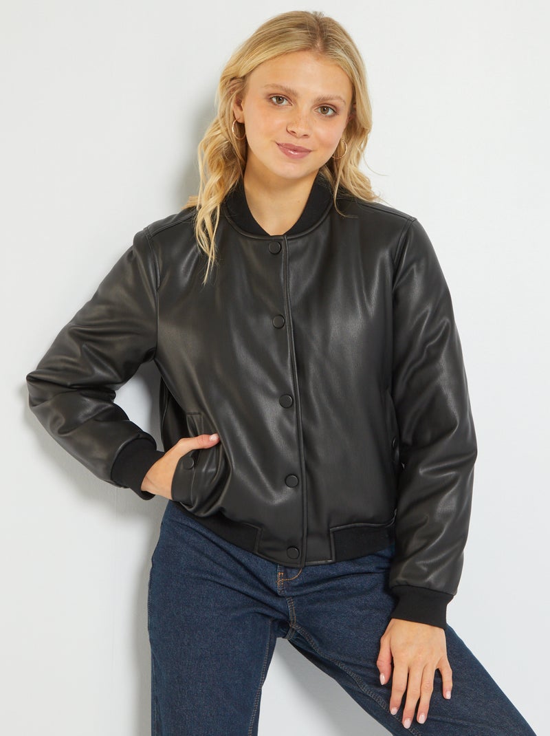 Bomber boutonné noir - Kiabi